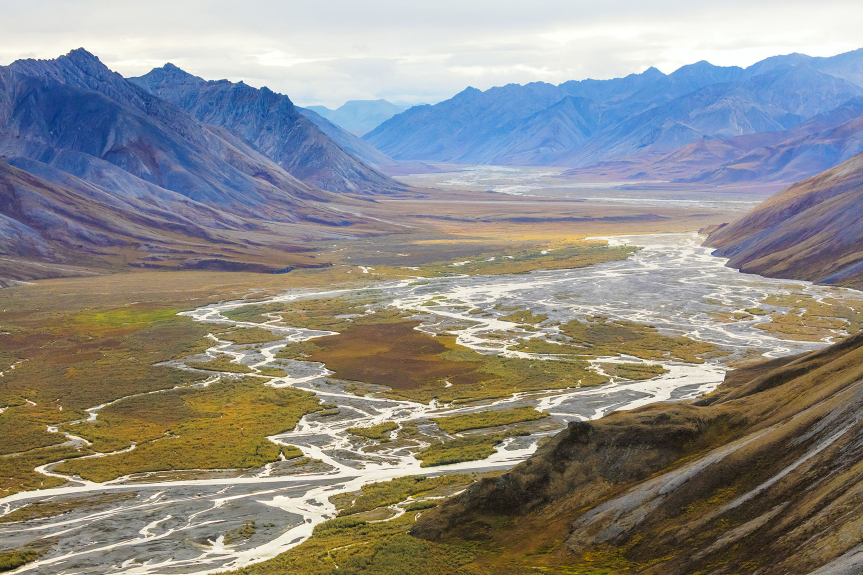 USA, Alaska, Brooks Range, Arctic National Wildlife Refuge. Aerial with mountains and Ivishak River. Credit as: Don Paulson / Jaynes Gallery / DanitaDelimont.com